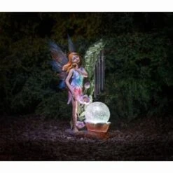 Solar Powered Garden Fairy With Wind Chime -Garden Supply Store 331455 garden fairy with solar crackle ball and windchime 2