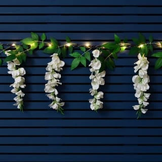 Solar Powered 180cm Artificial Leaf Garland With Wisteria Flowers - Warm White 3 Solar Powered 180cm Artificial Leaf Garland With Wisteria Flowers - Warm White - Image 3