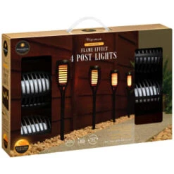 Morocco Solar Powered Flame Effect Post Lights 4pk -Garden Supply Store 392878 4 pack morocco solar powered flame effect post lights 21