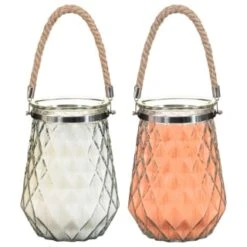 B&M Large Faceted Glass Candle With Rope Handle - Cream -Garden Supply Store 392940 superbloom large faceted glass candle with rope handle group 2