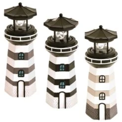 B&M Lighthouse Ornament With Rotating Solar Light - Grey -Garden Supply Store 393263 lighthouse ornament with rotating solar light group