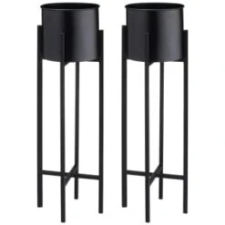 B&M Tall Round Planter 2pk - Black